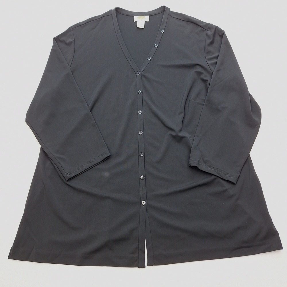 Talbots Cardigan Top Womens 2X Black Button Front V-Neck 3/4 Sleeve Plus Size